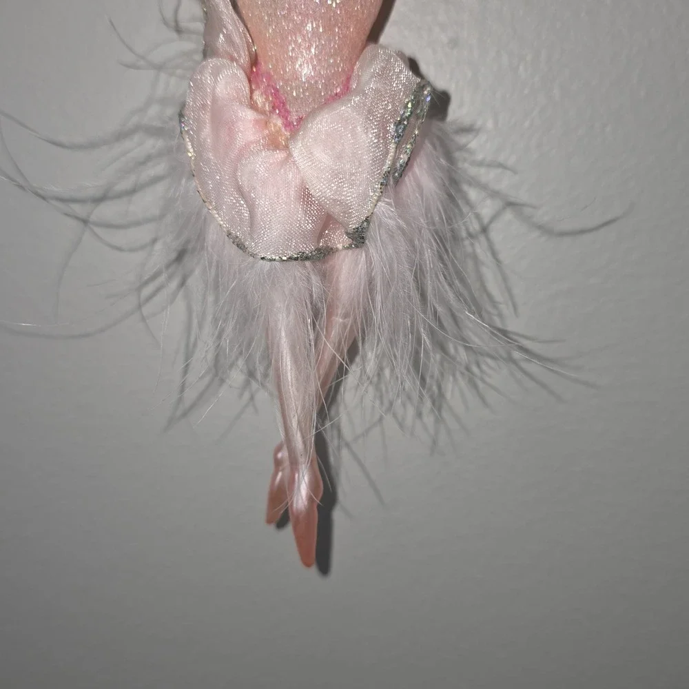 de carlini Glass Ballerina Ornament Feather Dress Tutu Glitter Blonde Dancer